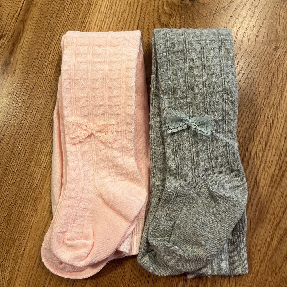 Pink and Gray Bow Knit Tights